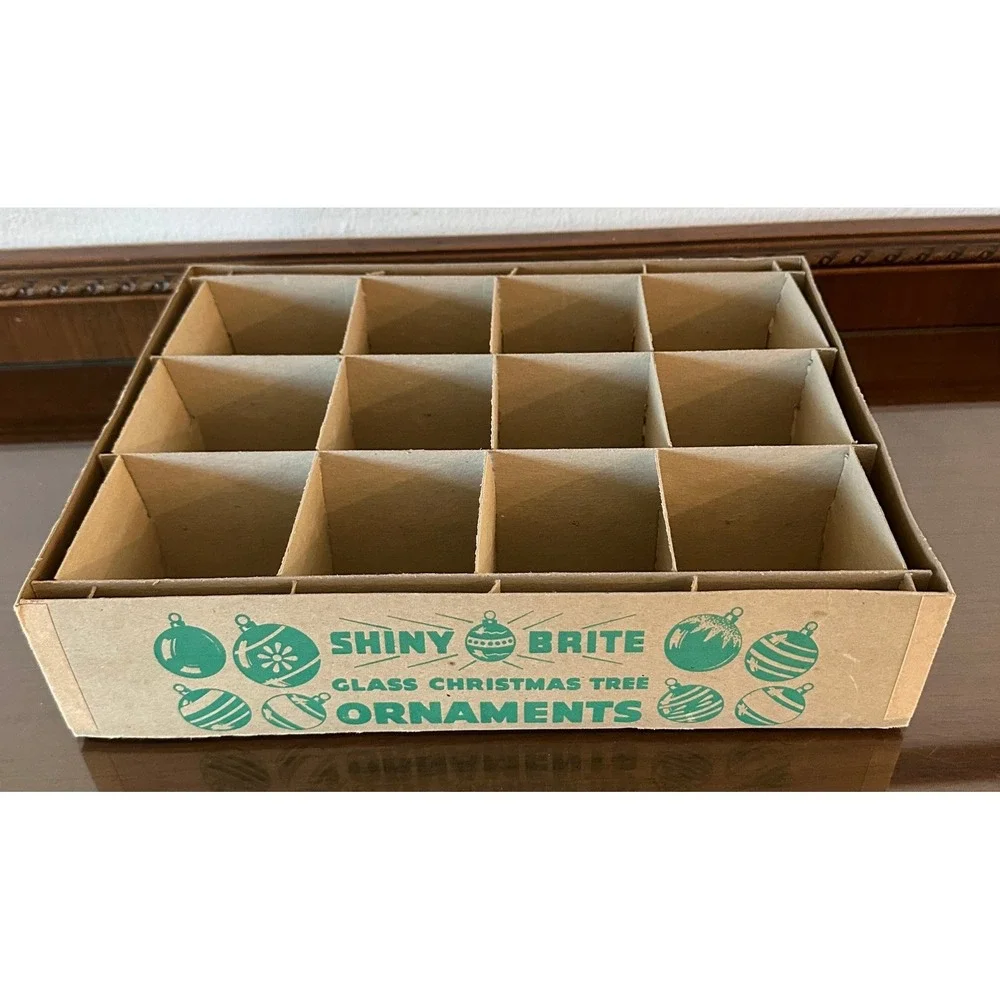 Vintage Shiny Brite Glass Christmas Ornaments EMPTY Box 12 Slot Divider *No Lid*